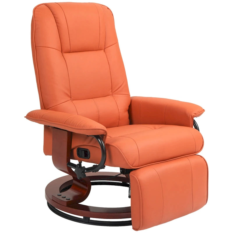 Sillón reclinable de cuero sintético con base giratoria y ajuste manual, con reposapiés cómodo y relajante