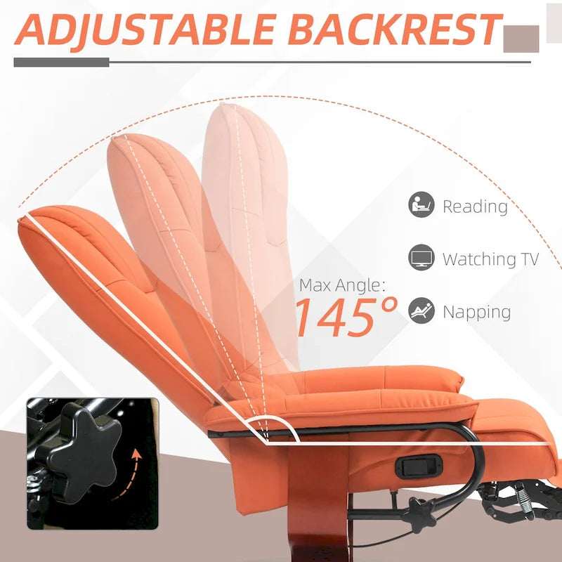 Sillón reclinable de cuero sintético con base giratoria y ajuste manual, con reposapiés cómodo y relajante