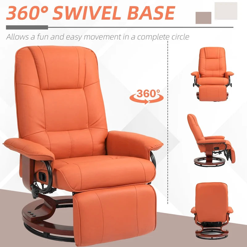 Sillón reclinable de cuero sintético con base giratoria y ajuste manual, con reposapiés cómodo y relajante