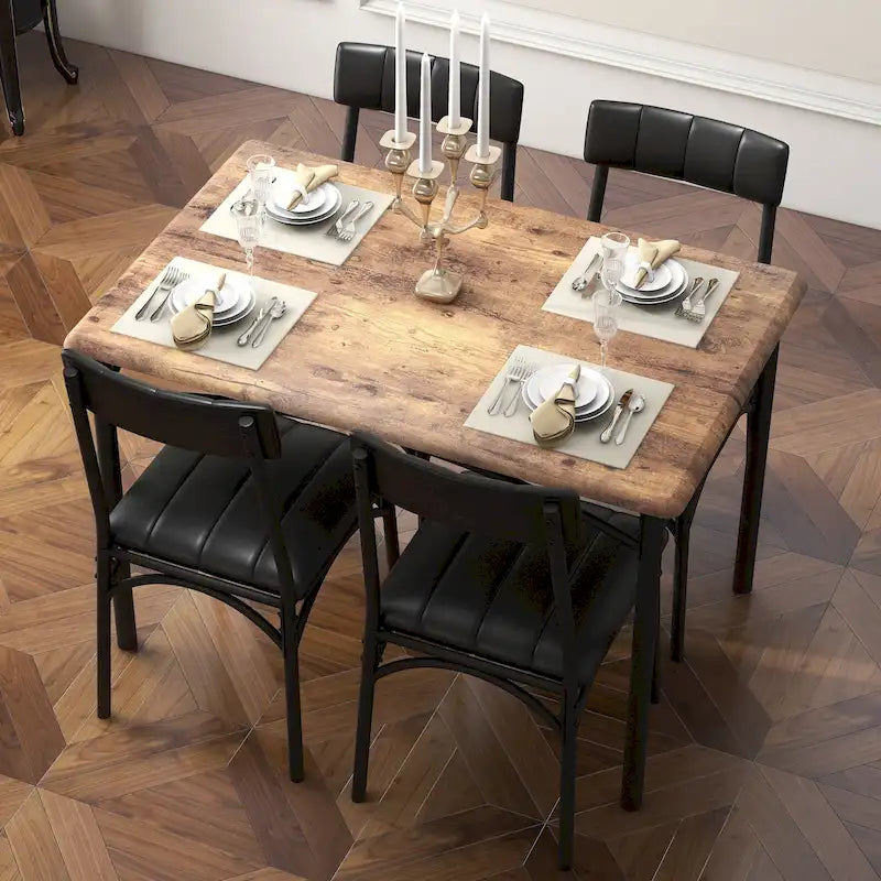 Ensemble de salle à manger avec table rectangulaire et 4 chaises rembourrées