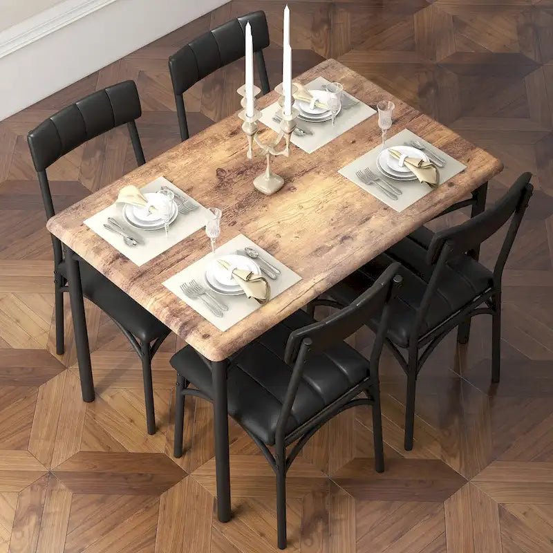 Ensemble de salle à manger avec table rectangulaire et 4 chaises rembourrées