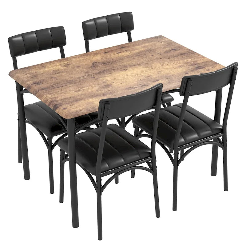 Ensemble de salle à manger avec table rectangulaire et 4 chaises rembourrées