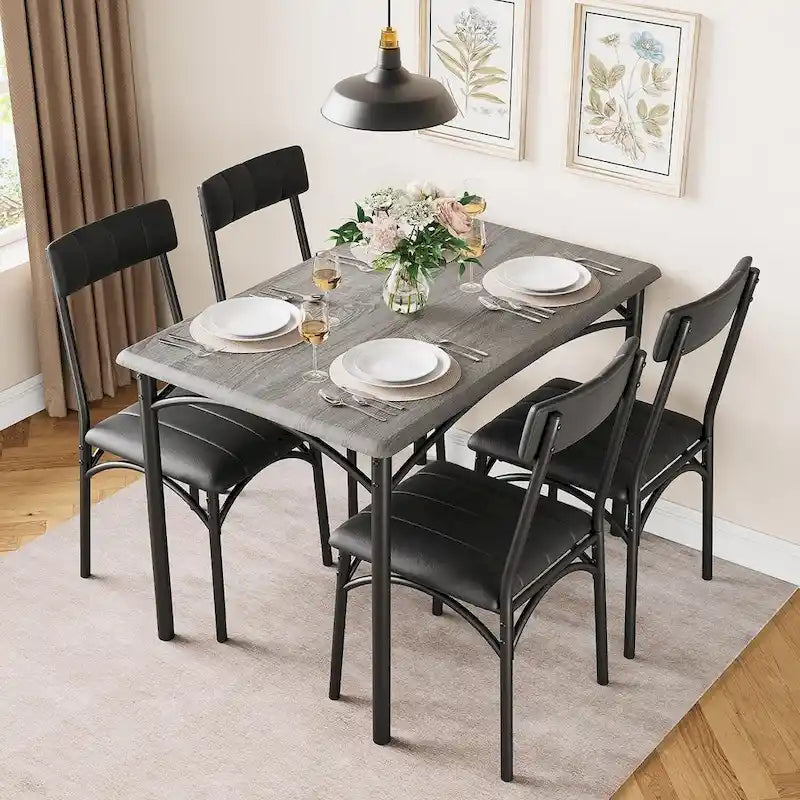 Rechteckiges Esszimmer-Set für 4 Personen mit gepolsterten Stühlen