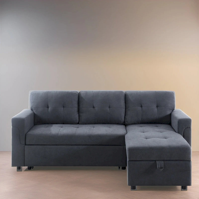 Wendbares Ecksofa mit ausziehbarem Schlafbett, versteckter Stauraum-Chaiselongue, robusten Beinen,
