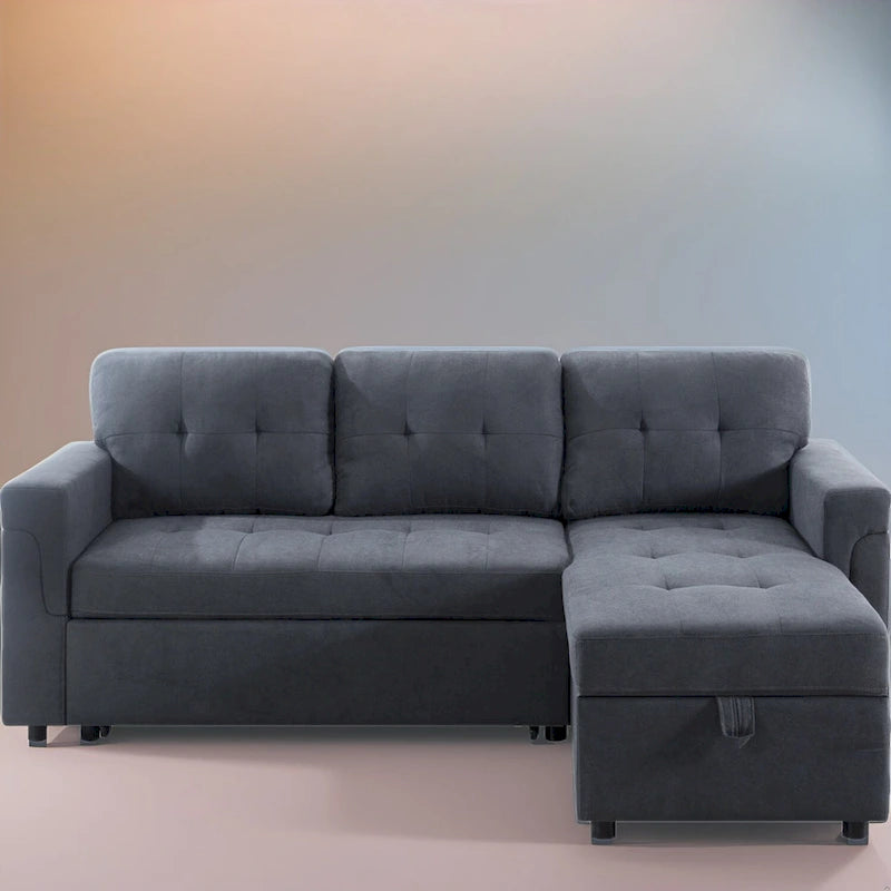 Canapé d’angle réversible avec lit escamotable, méridienne avec rangement caché et pieds robustes,