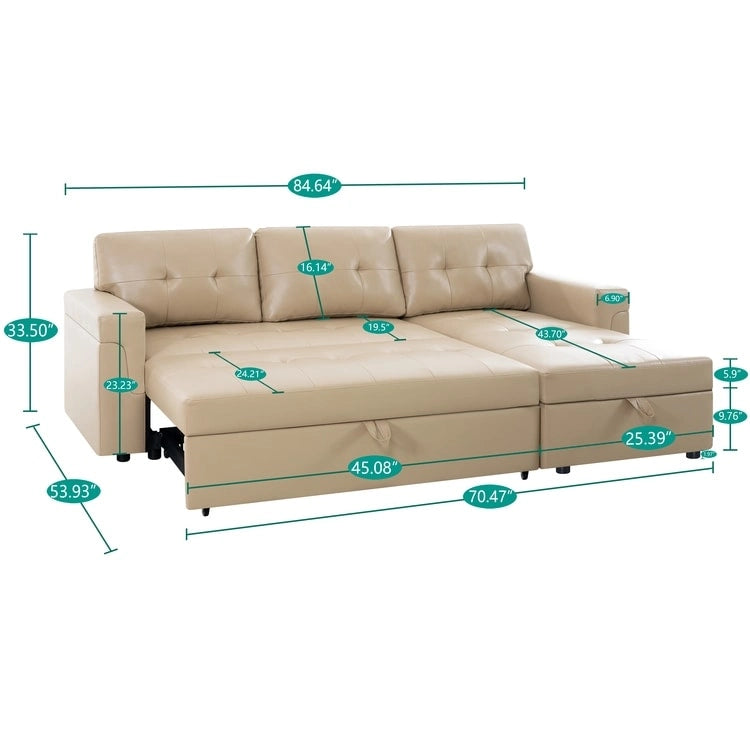 Wendbares Ecksofa mit ausziehbarem Schlafbett, versteckter Stauraum-Chaiselongue, robusten Beinen,