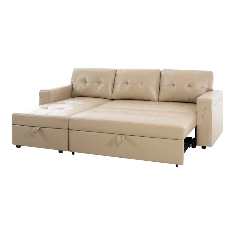Wendbares Ecksofa mit ausziehbarem Schlafbett, versteckter Stauraum-Chaiselongue, robusten Beinen,