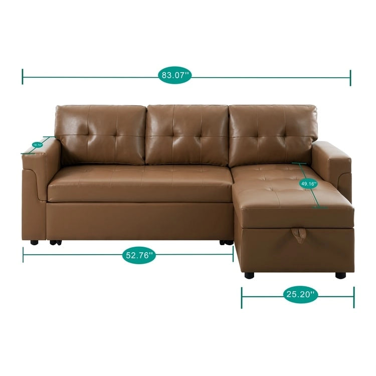 Wendbares Ecksofa mit ausziehbarem Schlafbett, versteckter Stauraum-Chaiselongue, robusten Beinen,