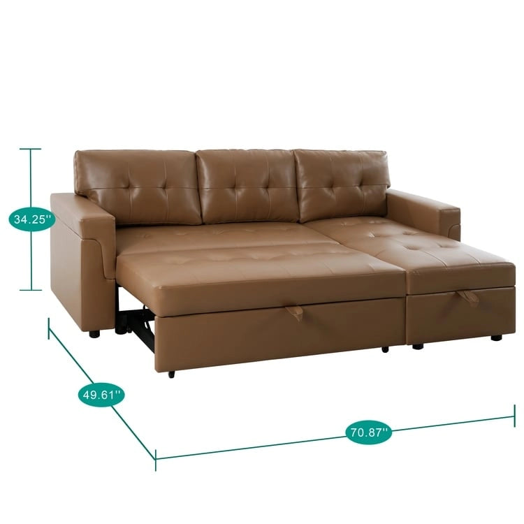 Wendbares Ecksofa mit ausziehbarem Schlafbett, versteckter Stauraum-Chaiselongue, robusten Beinen,