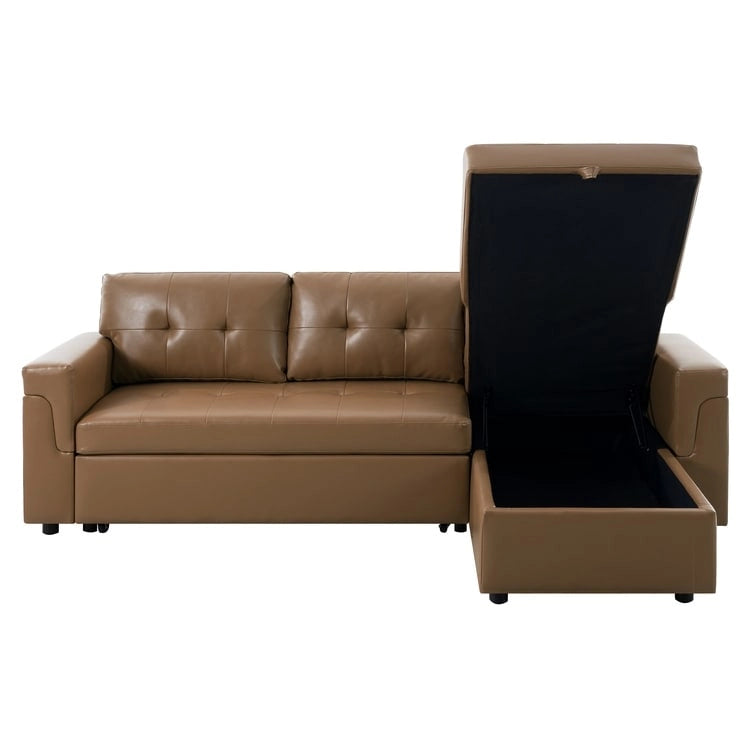 Wendbares Ecksofa mit ausziehbarem Schlafbett, versteckter Stauraum-Chaiselongue, robusten Beinen,