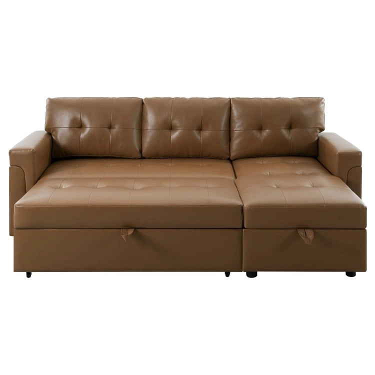 Wendbares Ecksofa mit ausziehbarem Schlafbett, versteckter Stauraum-Chaiselongue, robusten Beinen,