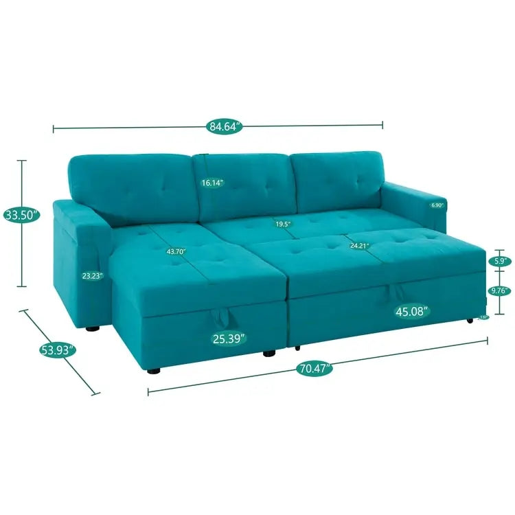 Wendbares Ecksofa mit ausziehbarem Schlafbett, versteckter Stauraum-Chaiselongue, robusten Beinen,