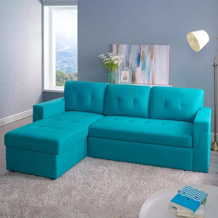 Wendbares Ecksofa mit ausziehbarem Schlafbett, versteckter Stauraum-Chaiselongue, robusten Beinen,