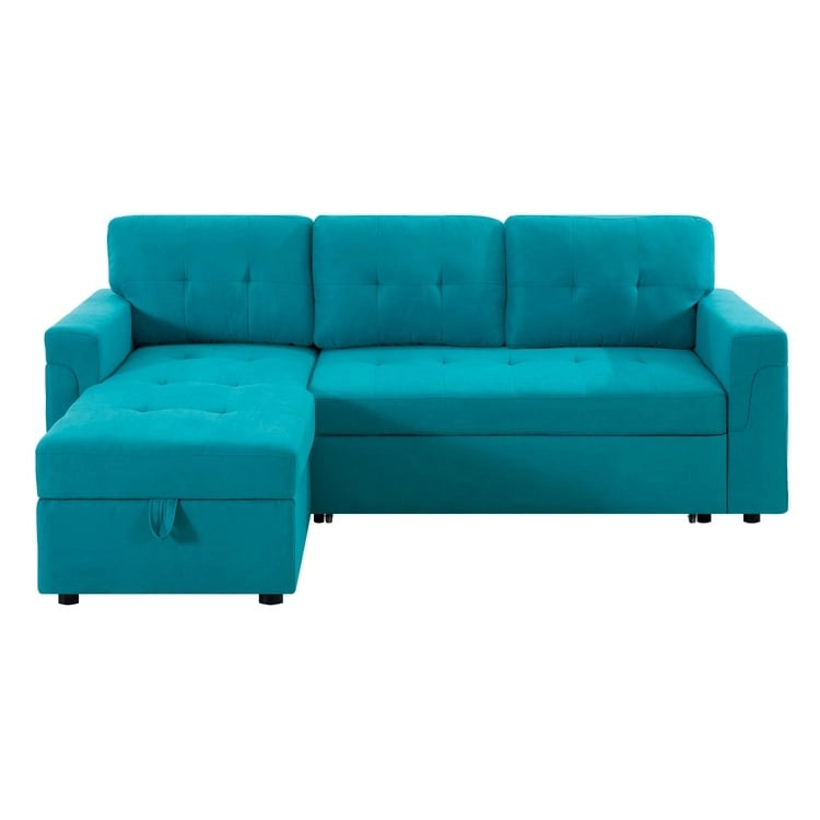 Wendbares Ecksofa mit ausziehbarem Schlafbett, versteckter Stauraum-Chaiselongue, robusten Beinen,