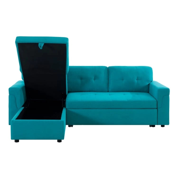 Wendbares Ecksofa mit ausziehbarem Schlafbett, versteckter Stauraum-Chaiselongue, robusten Beinen,