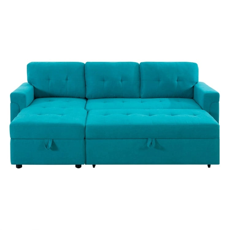 Wendbares Ecksofa mit ausziehbarem Schlafbett, versteckter Stauraum-Chaiselongue, robusten Beinen,