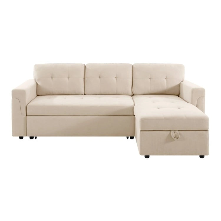 Wendbares Ecksofa mit ausziehbarem Schlafbett, versteckter Stauraum-Chaiselongue, robusten Beinen,