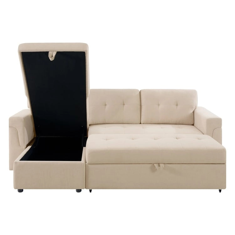 Wendbares Ecksofa mit ausziehbarem Schlafbett, versteckter Stauraum-Chaiselongue, robusten Beinen,