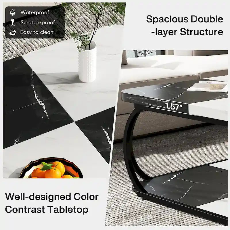 Quadratischer Couchtisch im Landhausstil mit 2 Ebenen und Ablage, 39 Zoll, niedriger Holztisch für moderne Wohnzimmer
