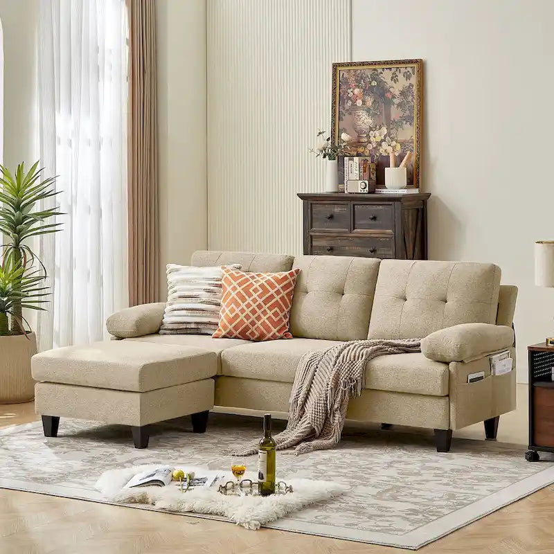 86.22 L Shaped Sectional Sofa with Side Storage Pockets
