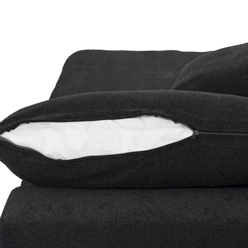 Sofá seccional negro extragrande relleno de plumón con otomana
