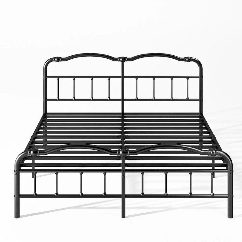 Estructura de cama metálica resistente de 14 de alto, de estilo vintage, soporta hasta 2500lbs, fácil de montar y sin chirridos