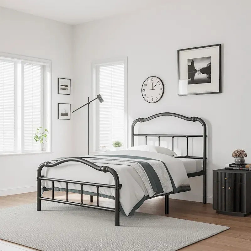 Estructura de cama metálica resistente de 14 de alto, de estilo vintage, soporta hasta 2500lbs, fácil de montar y sin chirridos