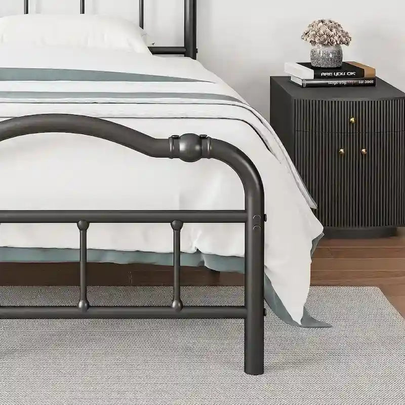 Estructura de cama metálica resistente de 14 de alto, de estilo vintage, soporta hasta 2500lbs, fácil de montar y sin chirridos