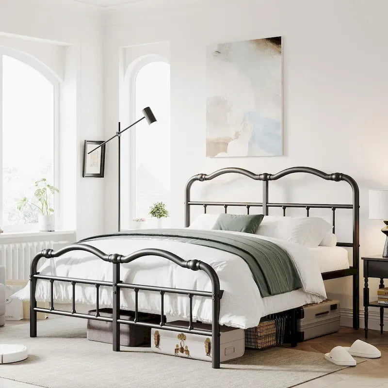 Estructura de cama metálica resistente de 14 de alto, de estilo vintage, soporta hasta 2500lbs, fácil de montar y sin chirridos