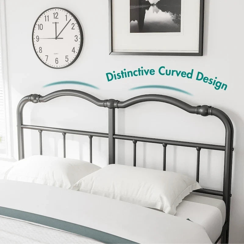 Estructura de cama metálica resistente de 14 de alto, de estilo vintage, soporta hasta 2500lbs, fácil de montar y sin chirridos