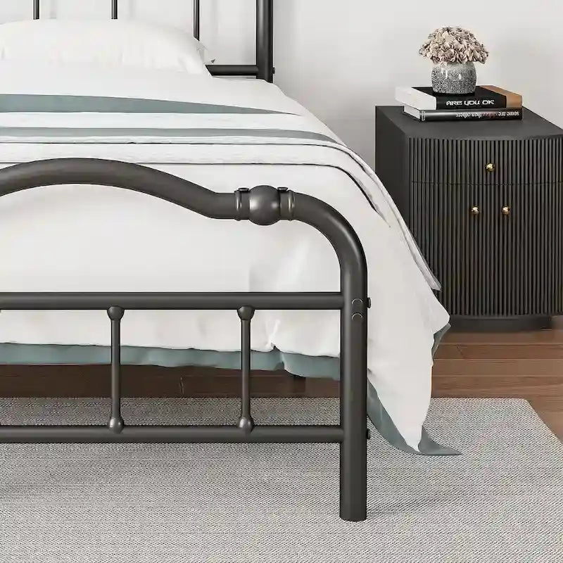 Estructura de cama metálica resistente de 14 de alto, de estilo vintage, soporta hasta 2500lbs, fácil de montar y sin chirridos