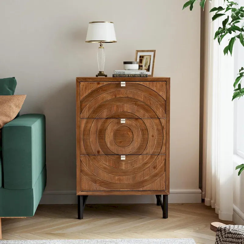 Mesitas de noche marrones de madera maciza con cajones