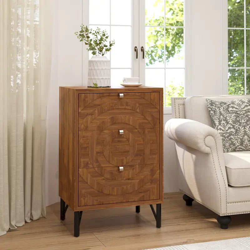 Mesitas de noche marrones de madera maciza con cajones