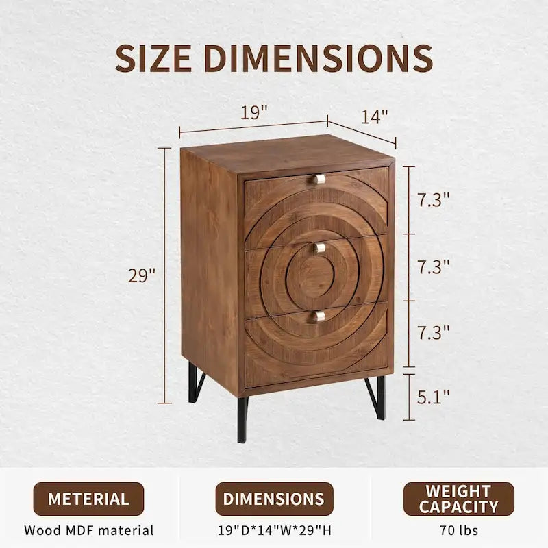Mesitas de noche marrones de madera maciza con cajones