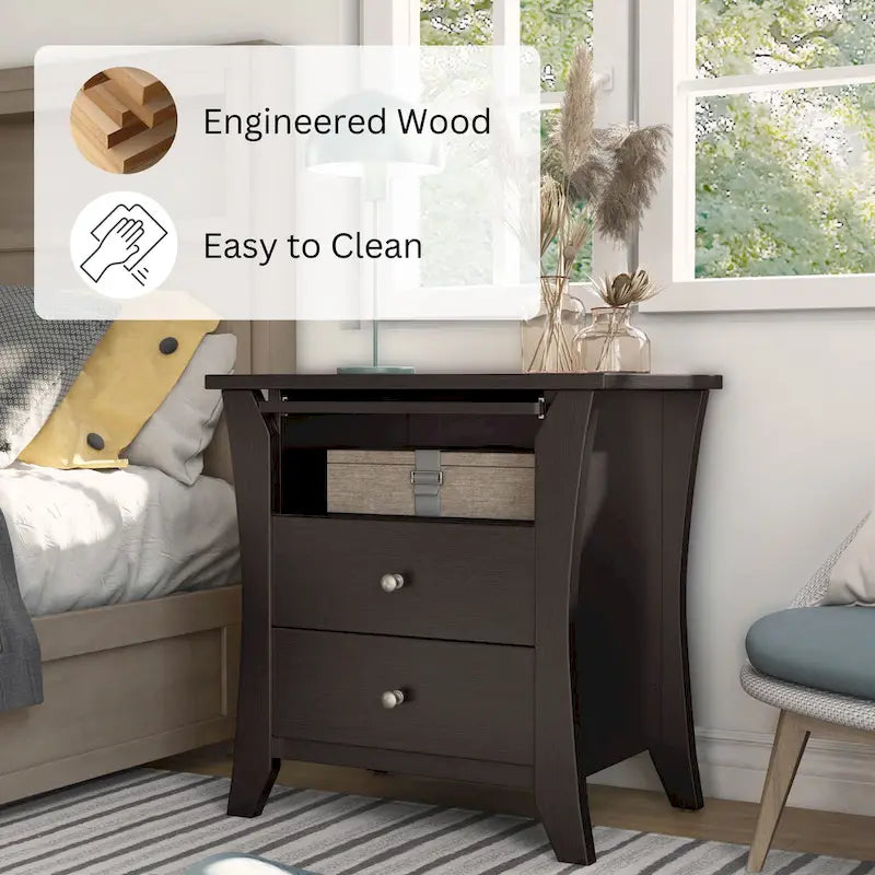 Minimalistischer Nachttisch aus Holz im Übergangsstil mit zwei Schubladen und einem Regalboden