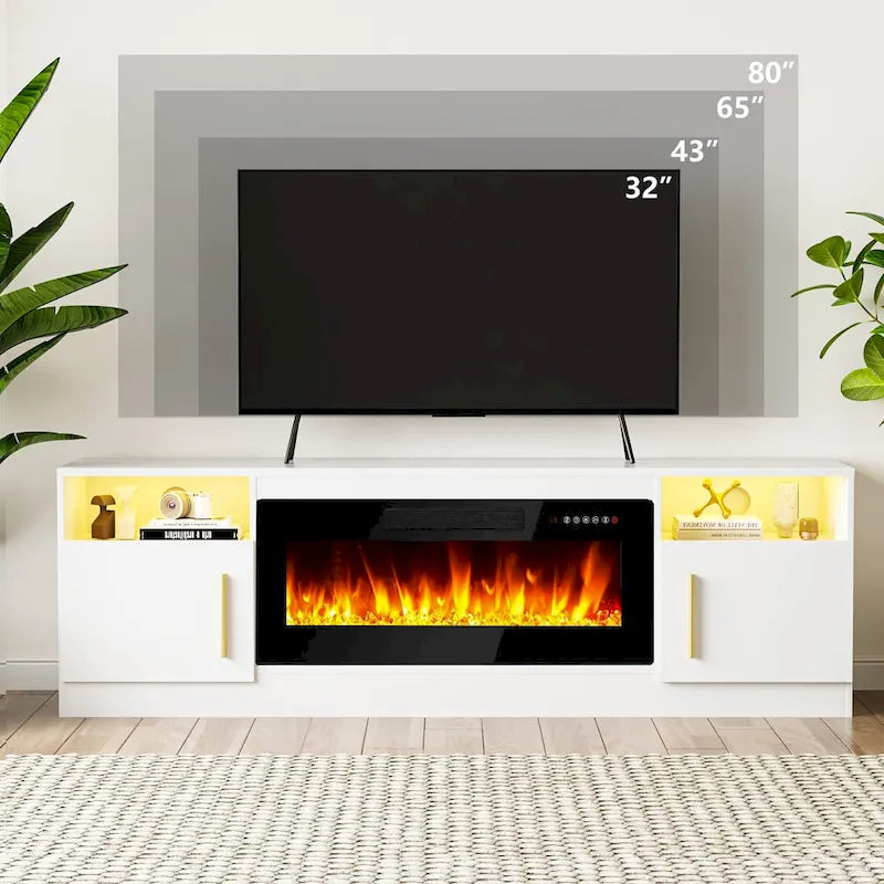 70-Zoll-TV-Ständer mit Kamin und 36-Zoll-Elektrokamin, für Fernseher bis 80 Zoll, LED-Beleuchtung in 16 Farben/Entertainment-Center