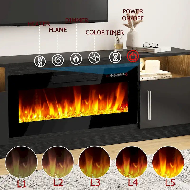 70-Zoll-TV-Ständer mit Kamin und 36-Zoll-Elektrokamin, für Fernseher bis 80 Zoll, LED-Beleuchtung in 16 Farben/Entertainment-Center