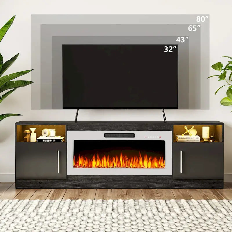 70-Zoll-TV-Ständer mit Kamin und 36-Zoll-Elektrokamin, für Fernseher bis 80 Zoll, LED-Beleuchtung in 16 Farben/Entertainment-Center