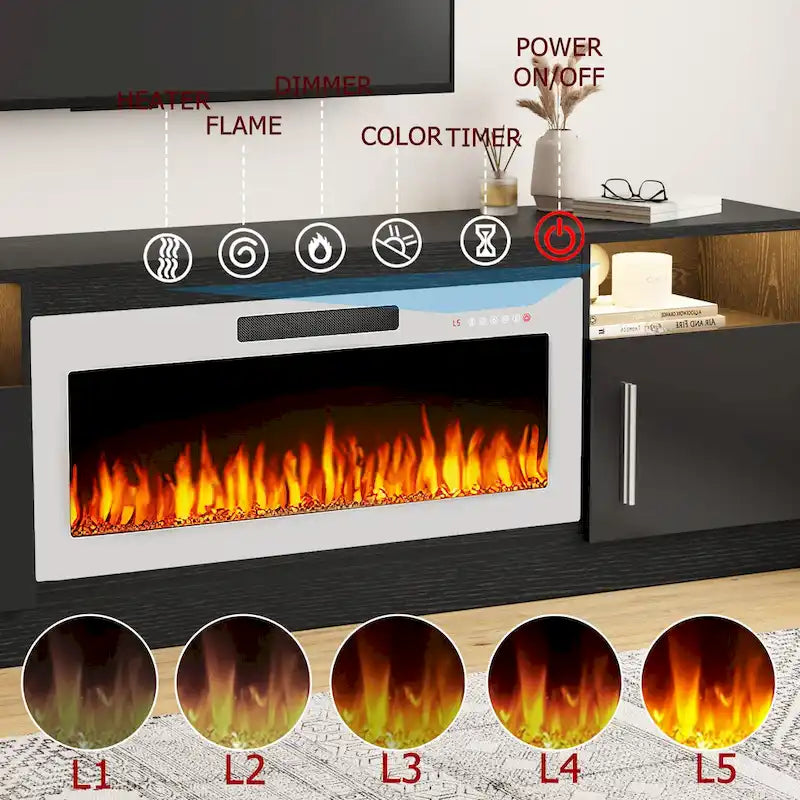 70-Zoll-TV-Ständer mit Kamin und 36-Zoll-Elektrokamin, für Fernseher bis 80 Zoll, LED-Beleuchtung in 16 Farben/Entertainment-Center