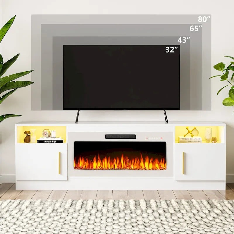 70-Zoll-TV-Ständer mit Kamin und 36-Zoll-Elektrokamin, für Fernseher bis 80 Zoll, LED-Beleuchtung in 16 Farben/Entertainment-Center