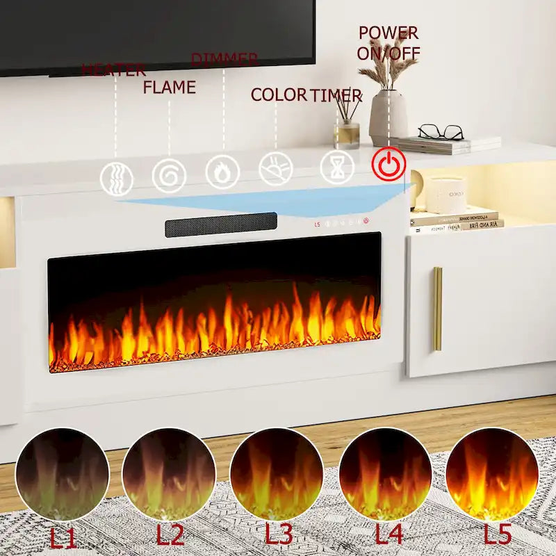 70-Zoll-TV-Ständer mit Kamin und 36-Zoll-Elektrokamin, für Fernseher bis 80 Zoll, LED-Beleuchtung in 16 Farben/Entertainment-Center