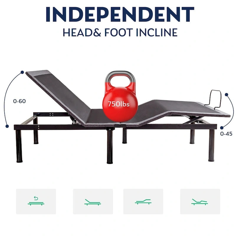 Estructura de cama ajustable, inclinación de cabecera y pies, control remoto inalámbrico, base de cama ajustable con posición de gravedad cero