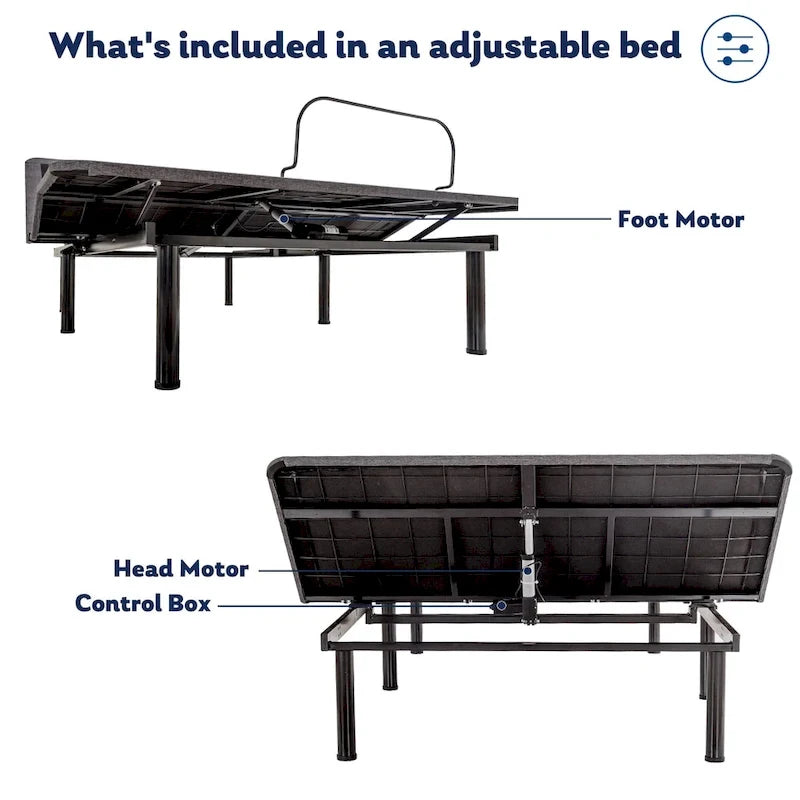 Estructura de cama ajustable, inclinación de cabecera y pies, control remoto inalámbrico, base de cama ajustable con posición de gravedad cero