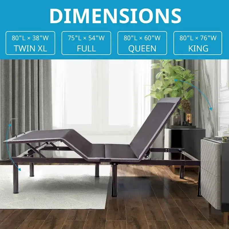 Estructura de cama ajustable, inclinación de cabecera y pies, control remoto inalámbrico, base de cama ajustable con posición de gravedad cero