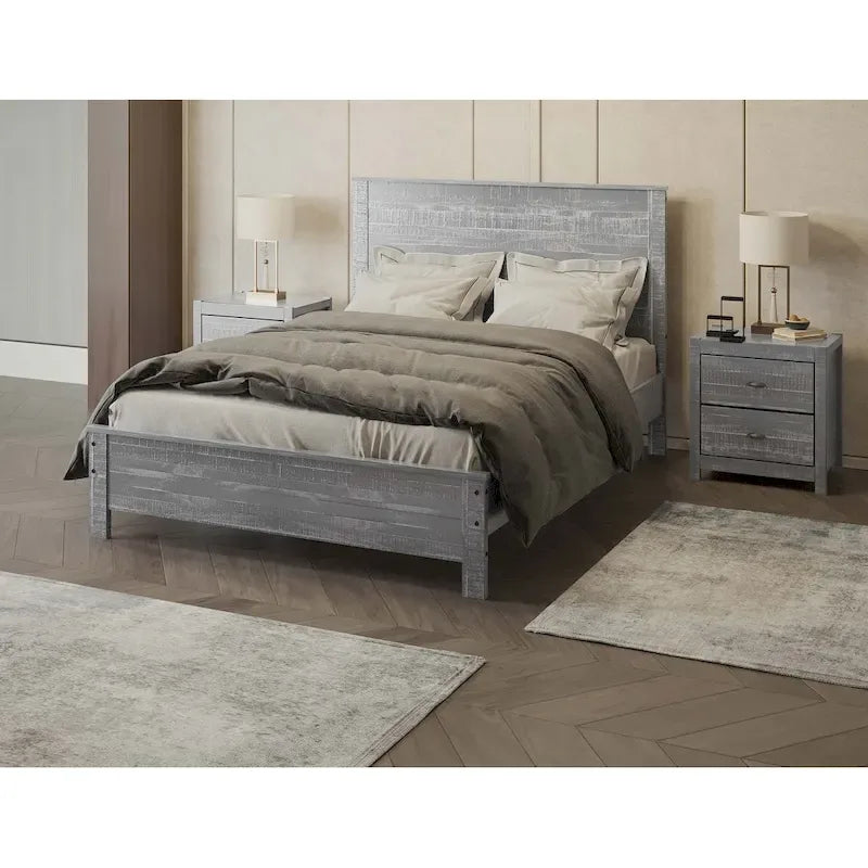 Estructura de cama de madera maciza tamaño matrimonial (con cabecero)