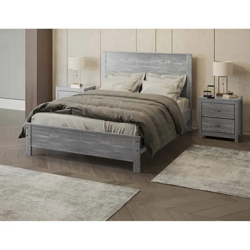 Estructura de cama de madera maciza tamaño matrimonial (con cabecero)