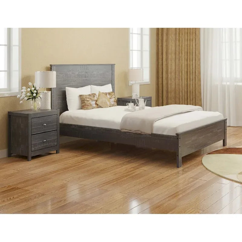 Estructura de cama de madera maciza tamaño matrimonial (con cabecero)