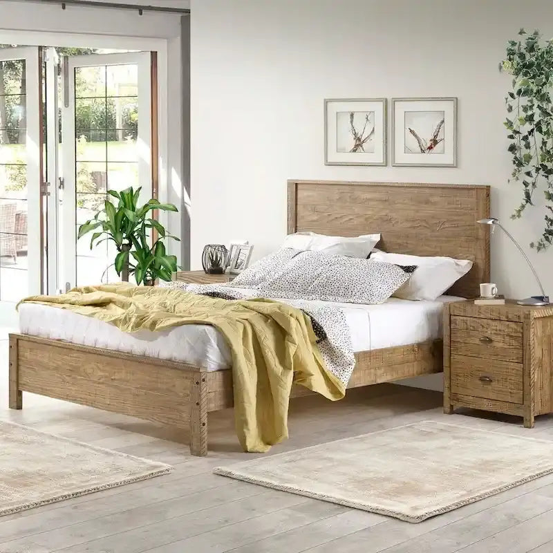 Estructura de cama de madera maciza tamaño matrimonial (con cabecero)