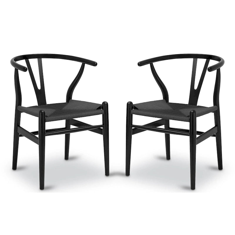 Sillas tejidas con estructura de madera maciza (juego de 2)
